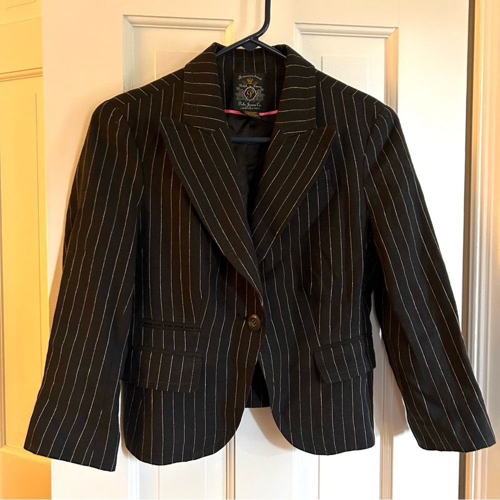 Y2K Polo Ralph Lauren Jeans Co Cropped Pinstripe Linen Blazer Size Small Black
